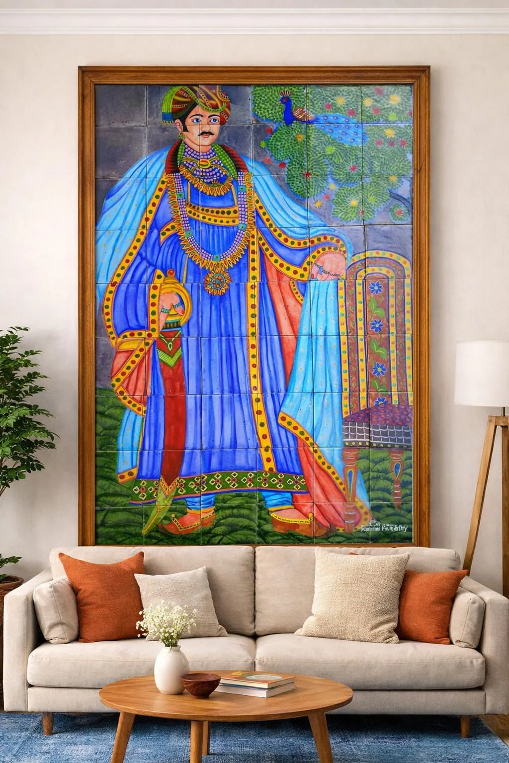 Rajput Portrait Mural — handmade Jaipur blue pottery from the Home Decor collection