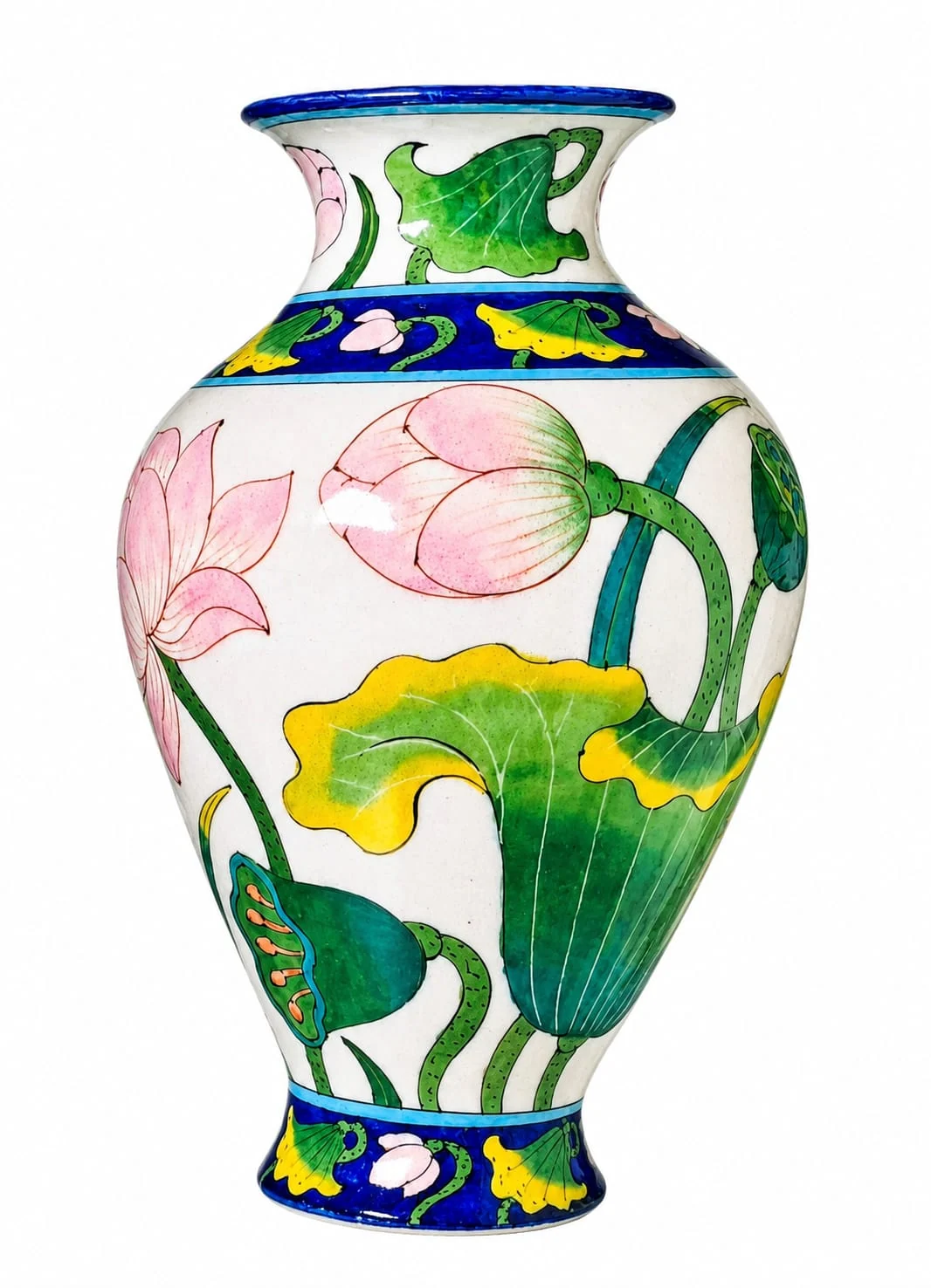 Ivory Lotus Vase — handmade Jaipur blue pottery from the Vases & Urns collection