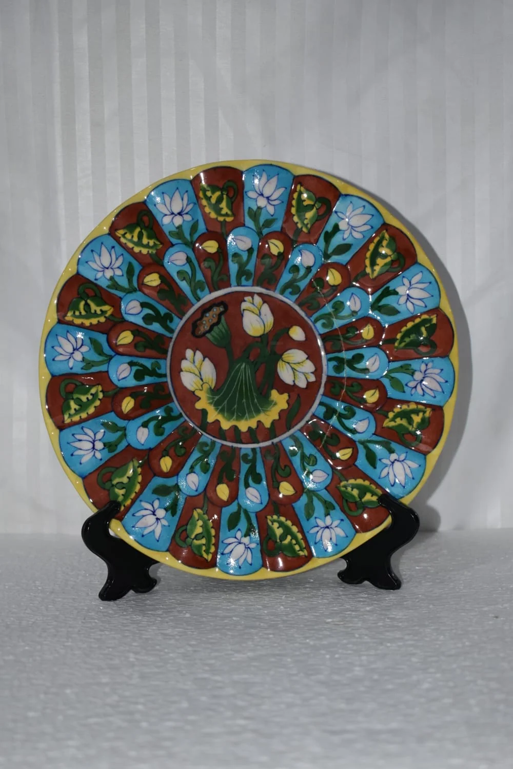 Twelve-Panel Peacock Plate — handmade Jaipur blue pottery from the Plates & Wall Art collection