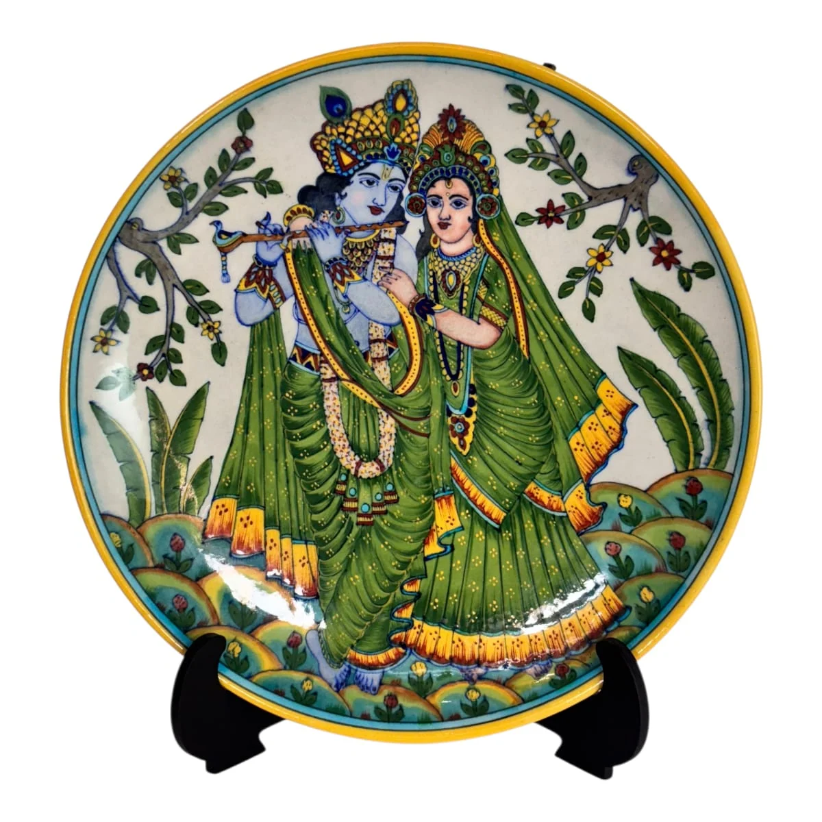 Radha Krishna Plate — handmade Jaipur blue pottery from the Plates & Wall Art collection