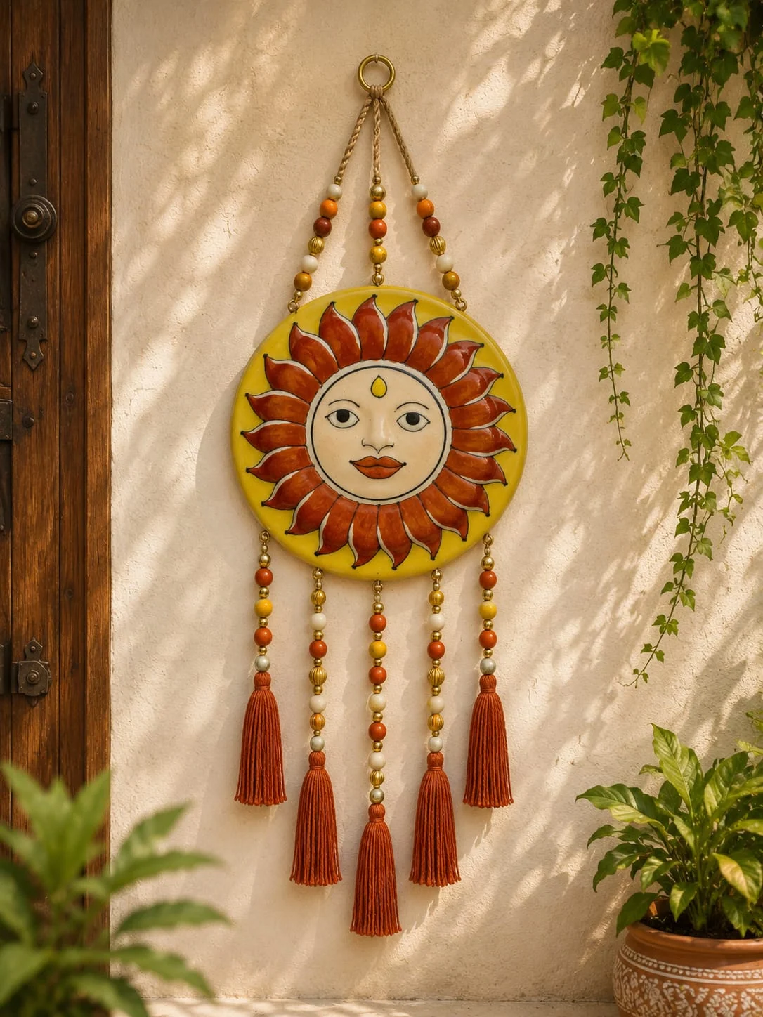 Vermilion Sun Wall Hanging — handmade Jaipur blue pottery from the Home Decor collection