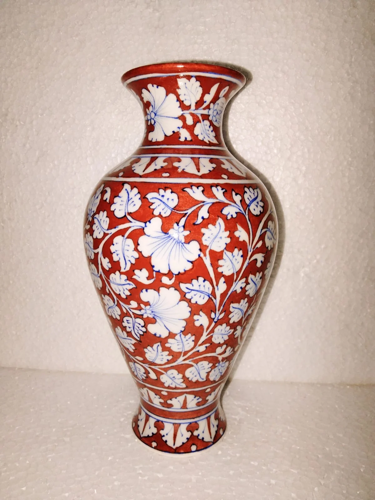 Vermilion Floral Vase — handmade Jaipur blue pottery from the Vases & Urns collection