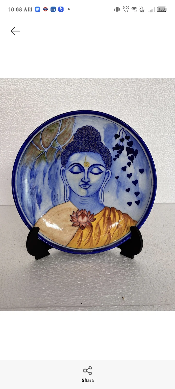 Indigo Portrait Plate — handmade Jaipur blue pottery from the Plates & Wall Art collection