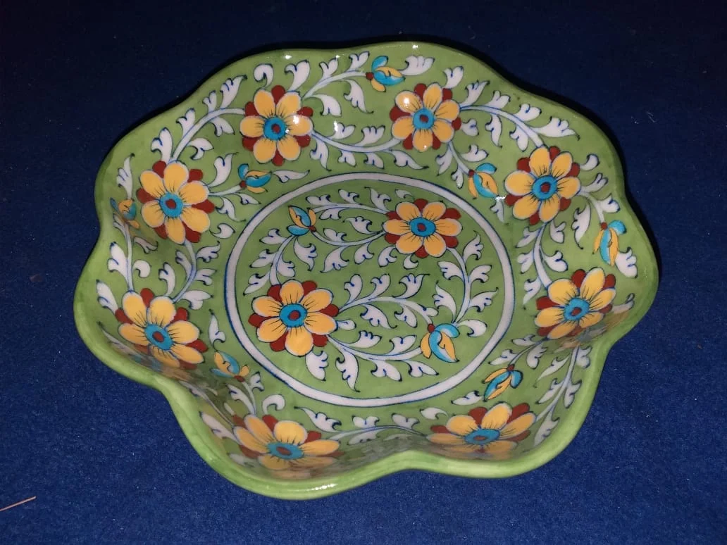 Olive Marigold Platter — handmade Jaipur blue pottery from the Serving & Tableware collection