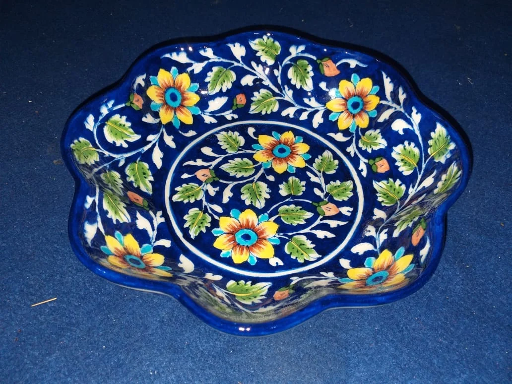 Cobalt Marigold Platter — handmade Jaipur blue pottery from the Serving & Tableware collection