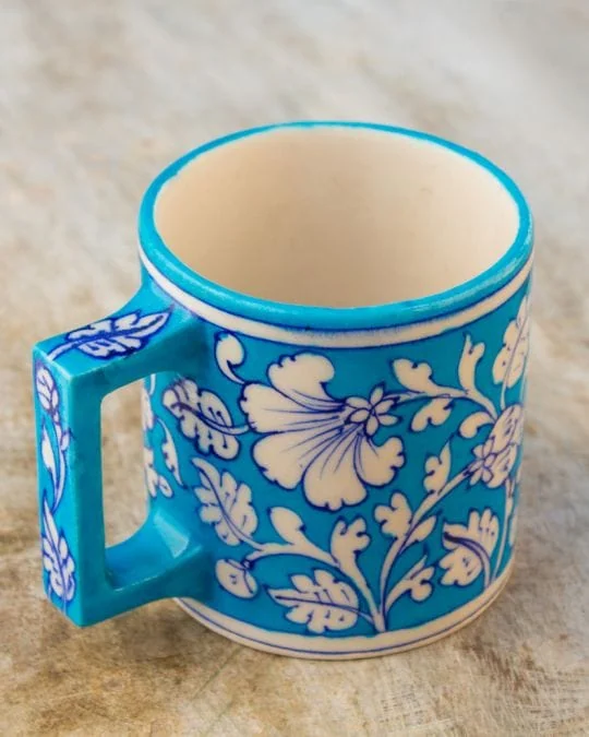 Turquoise Jasmine Mug — handmade Jaipur blue pottery from the Mugs & Cups collection