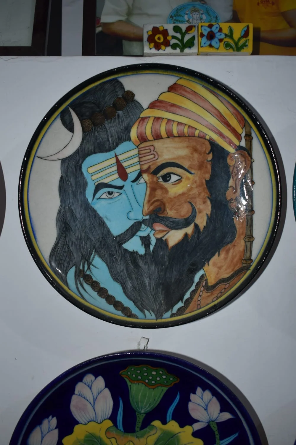 Shiva Portrait Wall Plate — handmade Jaipur blue pottery from the Plates & Wall Art collection