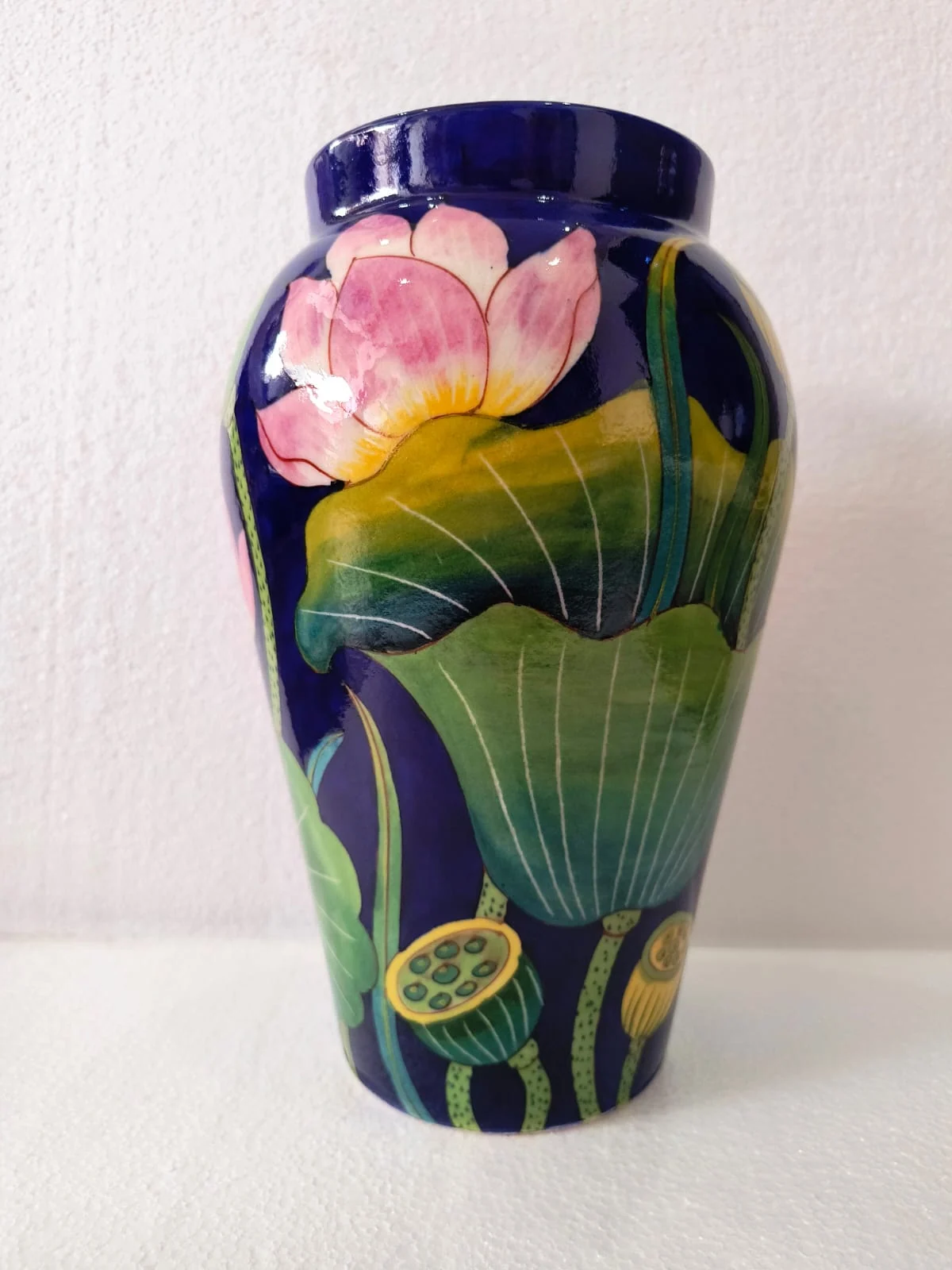 Indigo Lotus Bulb Vase — handmade Jaipur blue pottery from the Vases & Urns collection