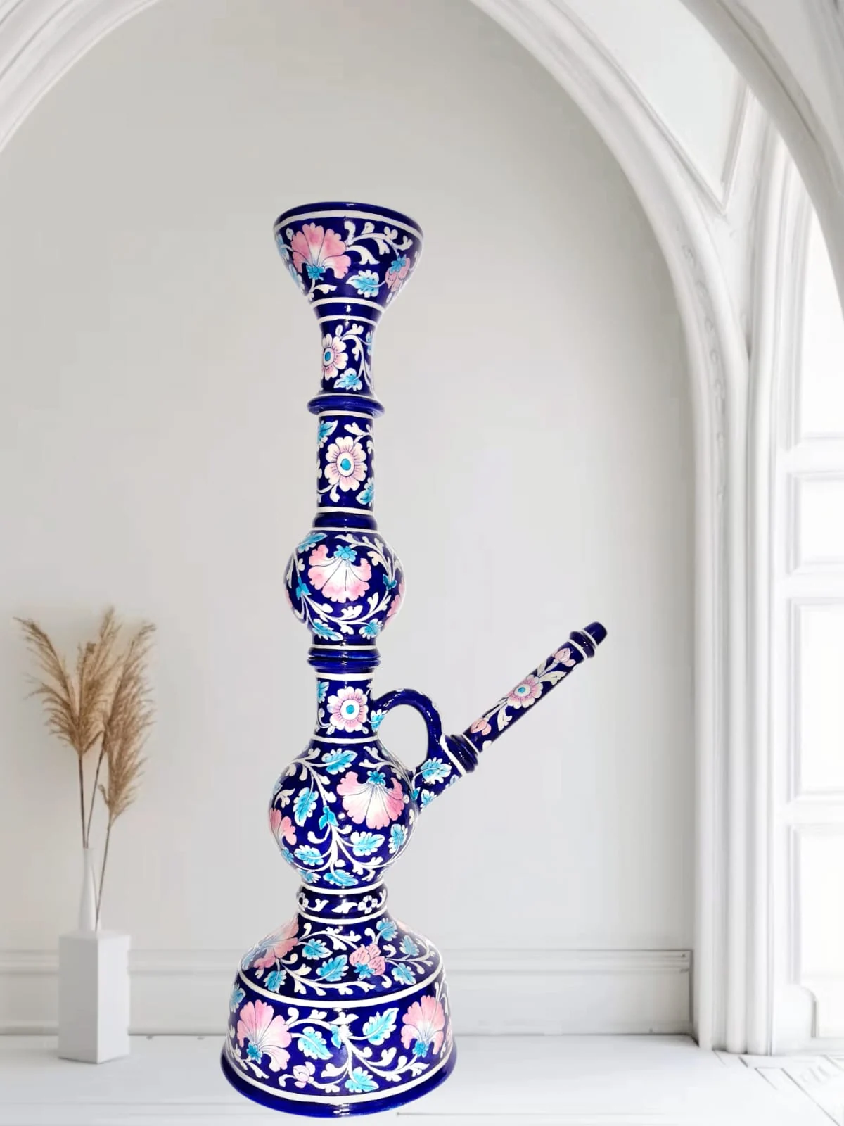 Cobalt Jasmine Hookah — handmade Jaipur blue pottery from the Utility Products collection
