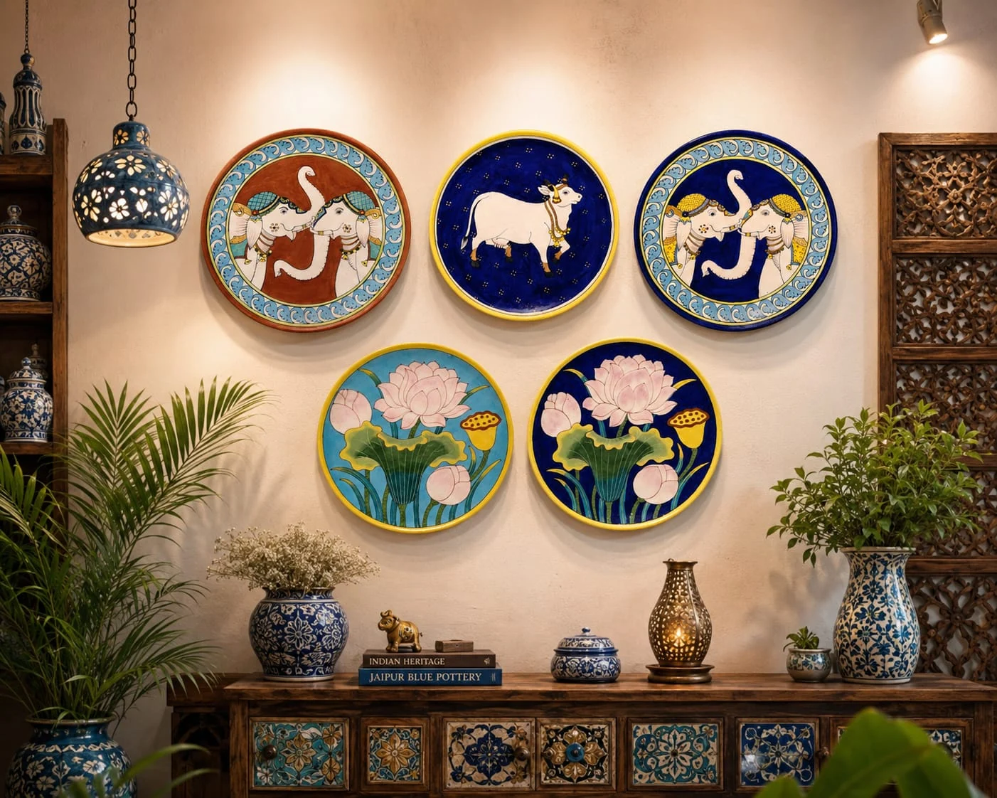 Wall Plate Composition — handmade Jaipur blue pottery from the Home Decor collection