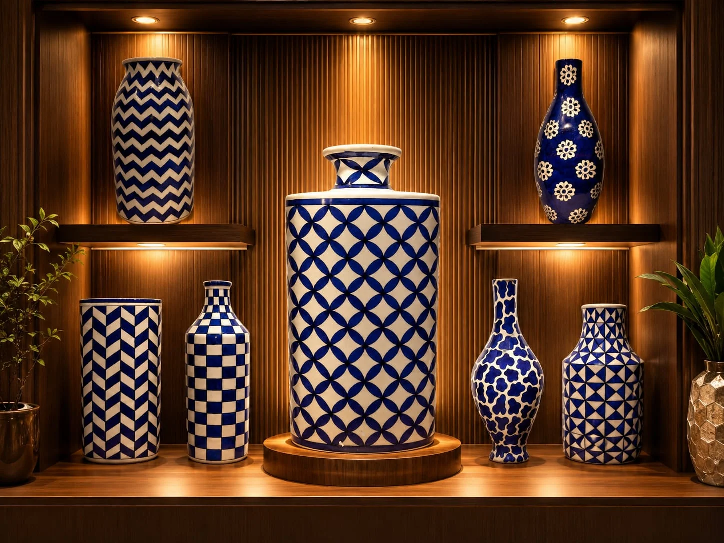 Alcove Vase Composition — handmade Jaipur blue pottery from the Vases & Urns collection