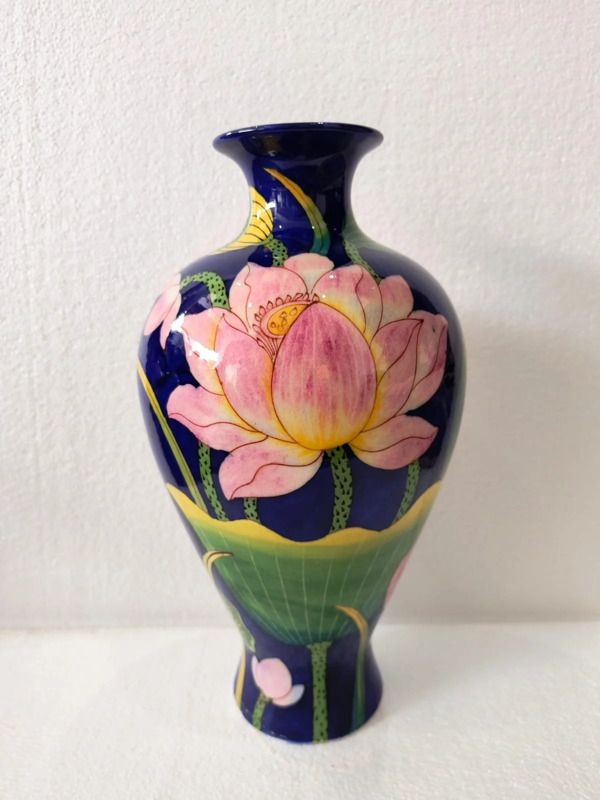 Midnight Lotus Vase — handmade Jaipur blue pottery from the Vases & Urns collection