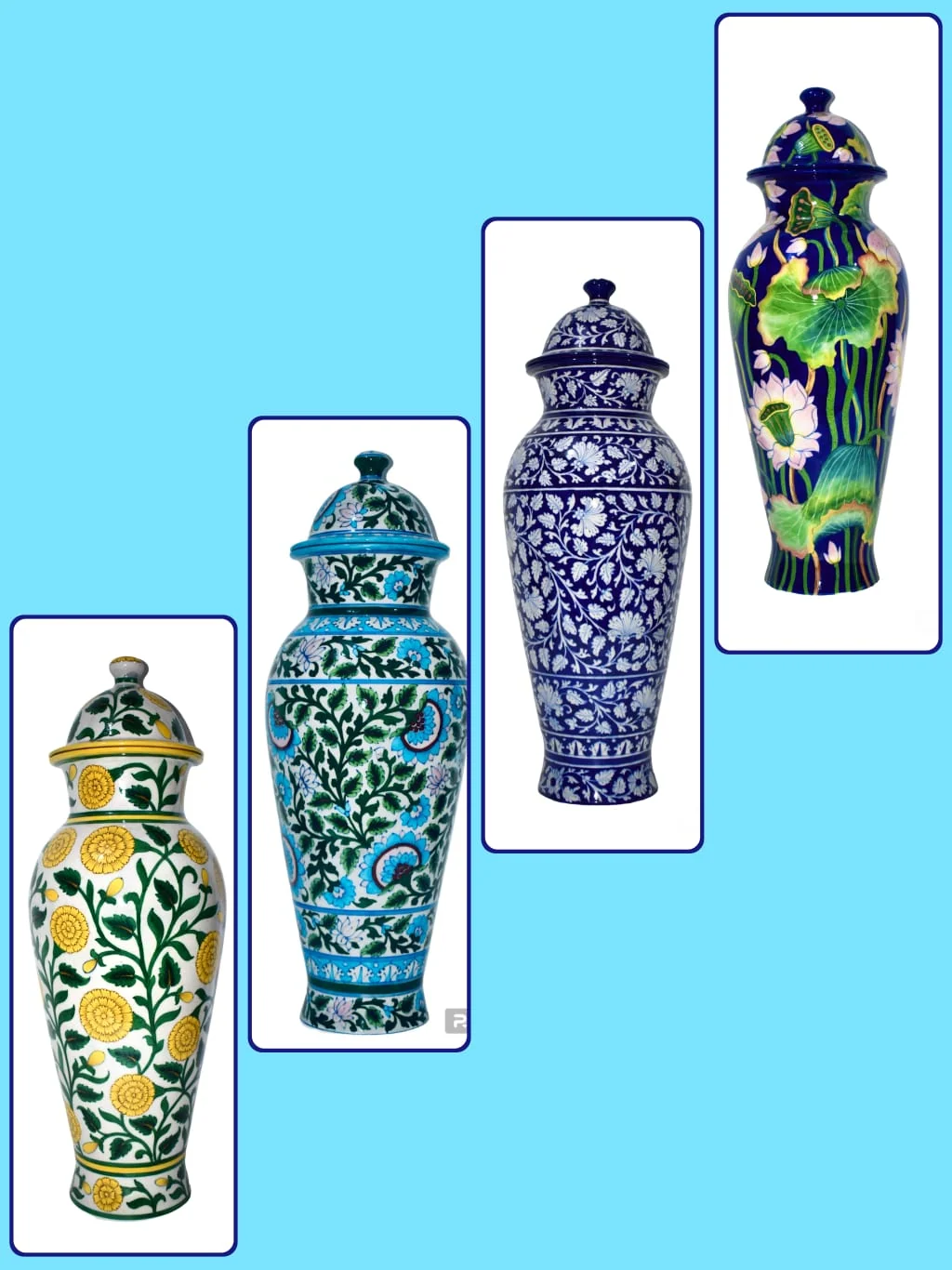 Graduated Urn Collection — handmade Jaipur blue pottery from the Vases & Urns collection