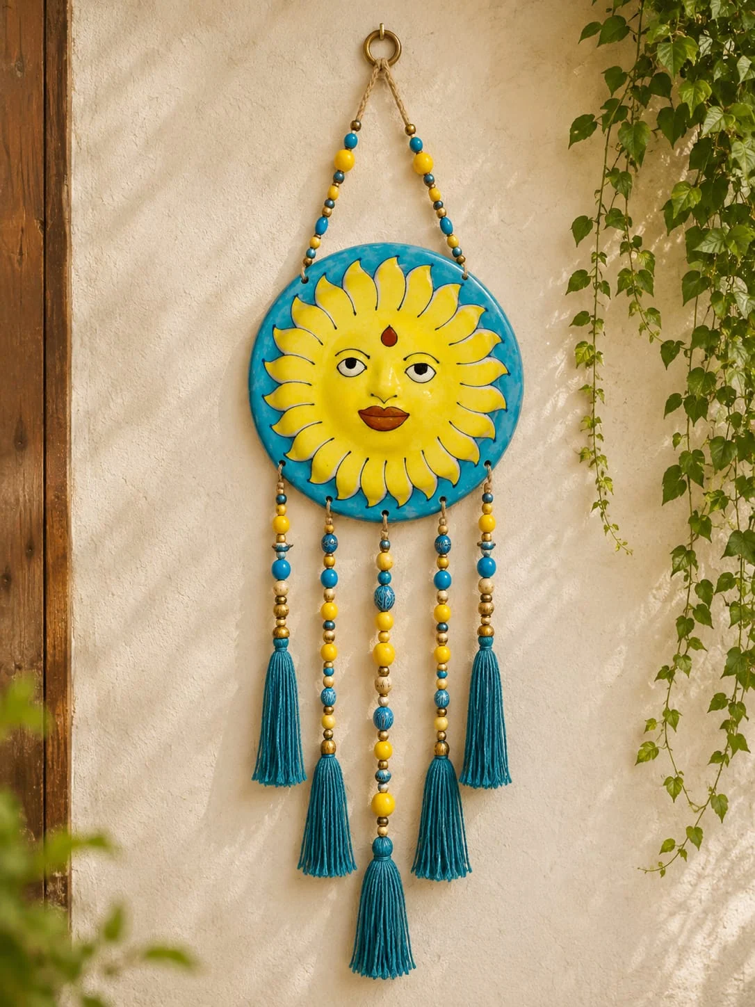 Marigold Sun Wall Hanging — handmade Jaipur blue pottery from the Home Decor collection