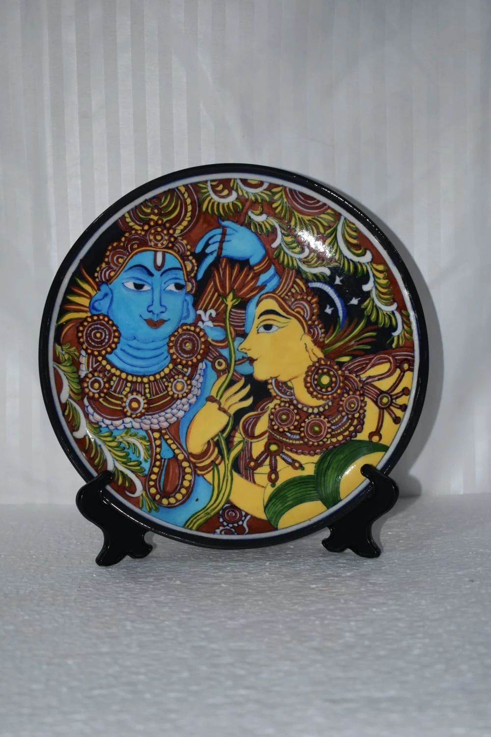 Radha Krishna Miniature Plate — handmade Jaipur blue pottery from the Plates & Wall Art collection